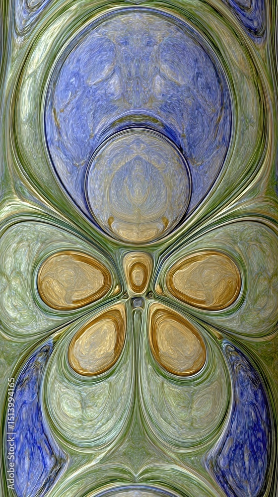 Aufkleber Fractal Jade Design Featuring Organic Shapes and Fluid Patterns in a Harmonious Color Palette