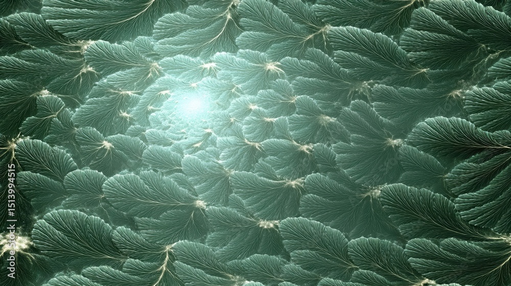 Aufkleber fractal plant design with intricate green leaf patterns radiating light in a serene environment