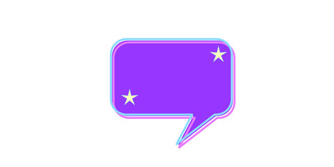 Purple Bright Speech Bubble Graphic Icon. Simple Infographic Text Box Silhouette Outline Frame Border. Empty Dialogue Blank with Stars Background. Bold Vibrant Positive Color.