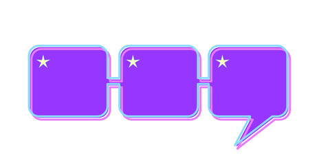 Purple Bright Speech Bubble Graphic Icon. Simple Infographic Text Box Silhouette Outline Frame Border. Empty Dialogue Blank with Stars Background. Bold Vibrant Positive Color.