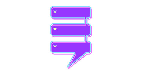 Purple Bright Speech Bubble Graphic Icon. Simple Infographic Text Box Silhouette Outline Frame Border. Empty Dialogue Blank with Stars Background. Bold Vibrant Positive Color.