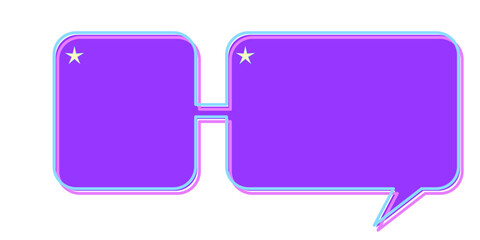 Purple Bright Speech Bubble Graphic Icon. Simple Infographic Text Box Silhouette Outline Frame Border. Empty Dialogue Blank with Stars Background. Bold Vibrant Positive Color.