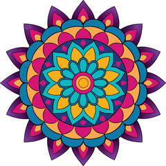 Spiritual floral mandala with balanced geometry and intricate petal design in a culturally rich palette