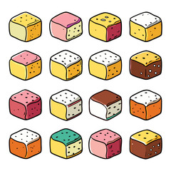 Isometric Set of Square Desserts and Cakes