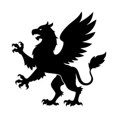Black griffin vector illustration heraldic griffin silhouette mythical creature griffin art griffin logo design