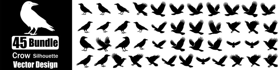 Crow silhouette vector bundle