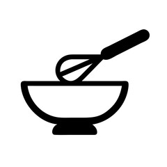 Bowl and whisk icon for cooking baking food preparation recipe kitchen utensil equipment tool