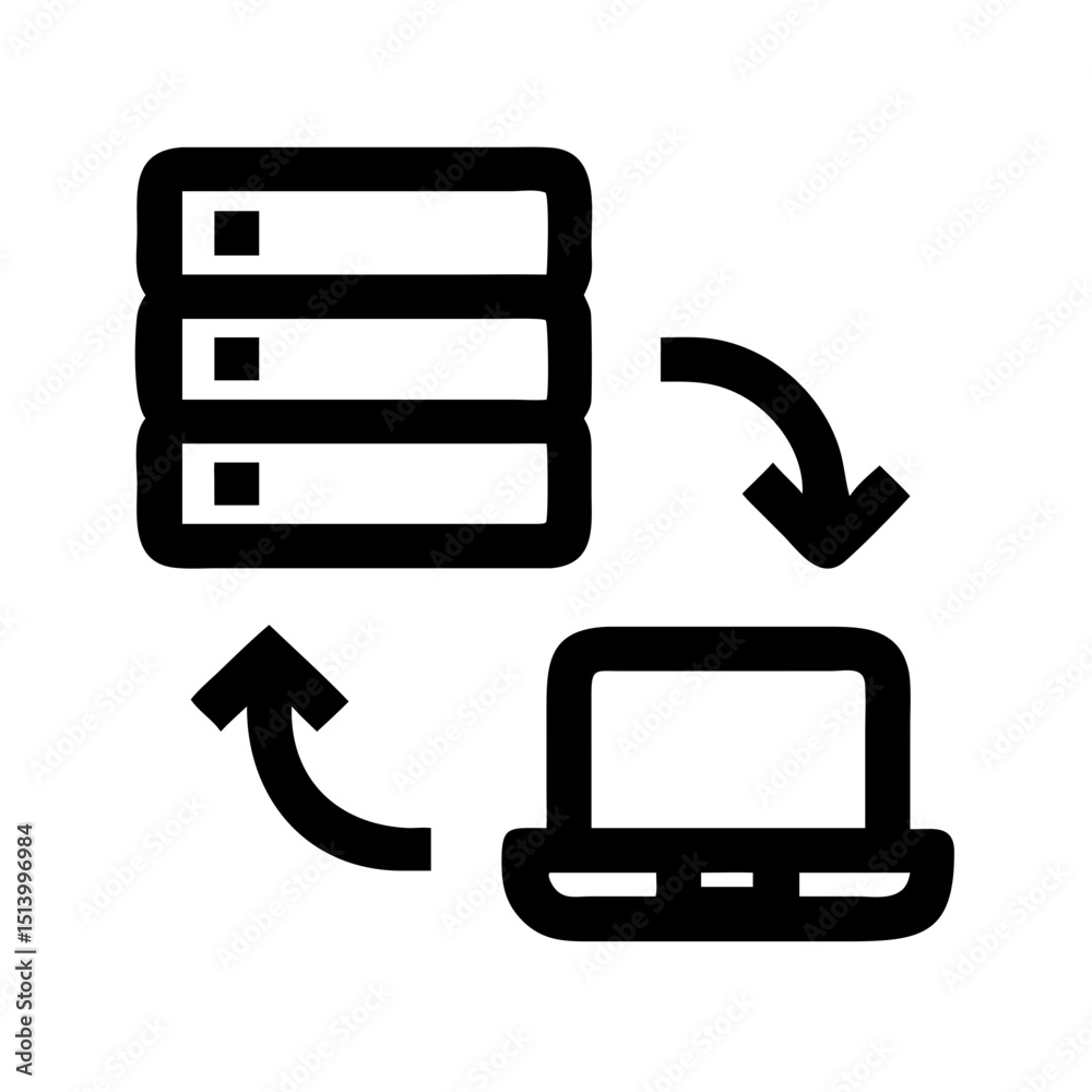 Poster Data synchronization between server and computer icon for cloud computing and networking services