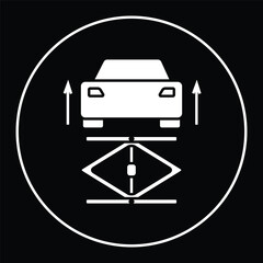 Jack lift car service in the workshop body wheels and engine repair icon illustration.