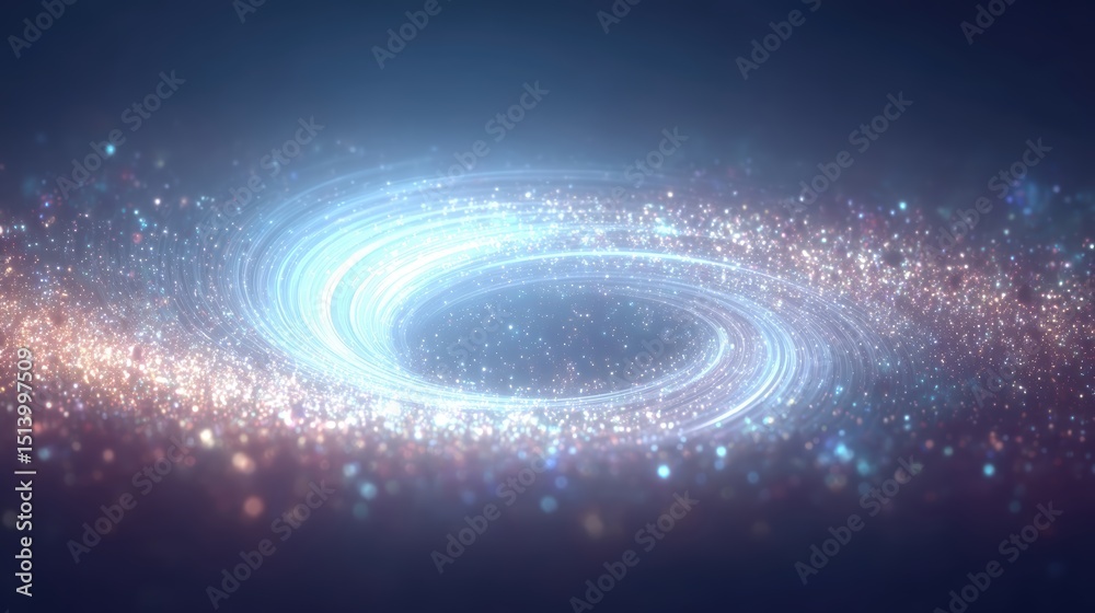 Poster Rotating Neon Rings and Luminous Particles Create a Vibrant Sci Fi Portal in a Cosmic Backdrop