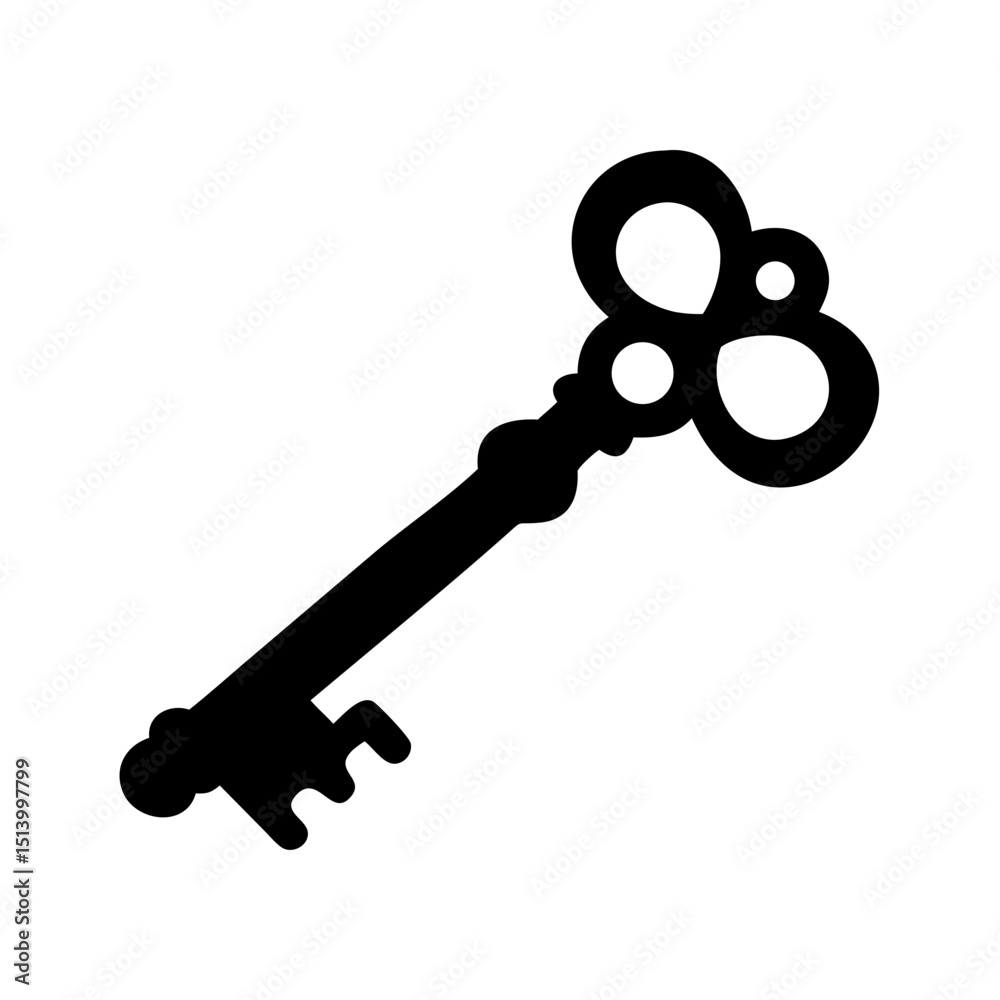 Poster antique skeleton key vector graphic for security lock and access control design element isolated