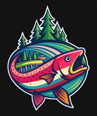 Vibrant Trout Illustration A Colorful Fusion of Nature and Landscape