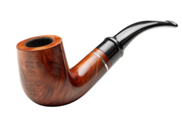 Classic wooden tobacco pipe with a black stem isolated on a black background
