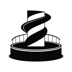 Abstract black and white lighthouse illustration with circular base and railing