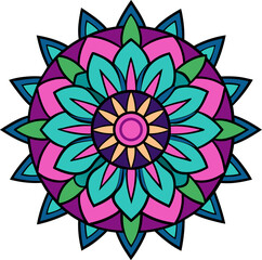 Colorful radial floral mandala with peaceful ethnic harmony and sacred petal symmetry for meditation