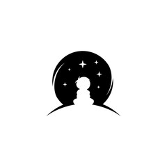 child logo sitting looking at the moon and stars in flat design style