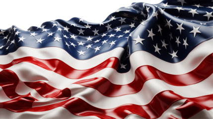 Draped American flag wave pattern, stars and stripes, patriotic USA background, red white blue vector banner, isolated on transparent background.