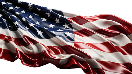 Draped American flag fabric, stars and stripes, patriotic USA symbolism, wavy pride banner vector design, isolated on transparent background.