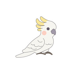 White Cackatoo Parrot Bird Cartoon Character. Funny Cute Doodle Bird Icon. Exotic Mascot Outline Design. Baby Kid Nursery Room Decoration. Positive Kawaii Adorable Cartoon Character Portrait
