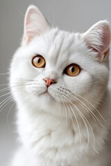 Fototapeta premium A white cat with yellow eyes looking at the camera