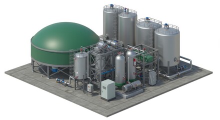 Biogas Plant Production Facility - Modern biogas plant, sustainable energy, renewable resource, environmental technology, efficient processing
