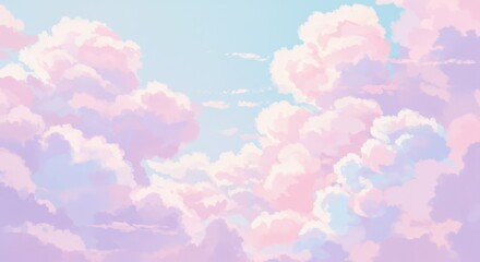 Soft Cloudscape Dream - Peaceful pastel sky, fluffy clouds, serene landscape, dreamy atmosphere, tranquil beauty