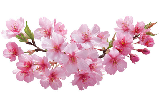 Delicate cherry blossom branch displaying vibrant pink flowers isolated on black background - Powered by Adobe