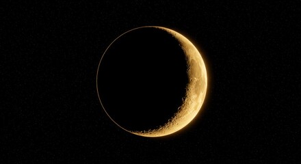 Golden Crescent Moon Against Starry Night - Celestial beauty, nocturnal wonder, lunar phase, cosmic elegance, night sky. Symbolizing serenity, mystery, hope, new beginnings, and the passage of time