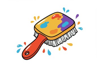 Colorful Cleaning Brush - A vibrant cartoon illustration of a cleaning brush splattered with paint, perfect for cleaning or home decor projects