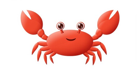 Happy Red Crab Cartoon Illustration - Cute cartoon illustration of a happy red crab on a white background. Perfect for children's books, websites, and more