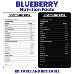nutrition facts of blueberry , nutrition label, blueberry nutrition facts, blueberry nutrition info, and supplement facts template design, nutrition facts template 
