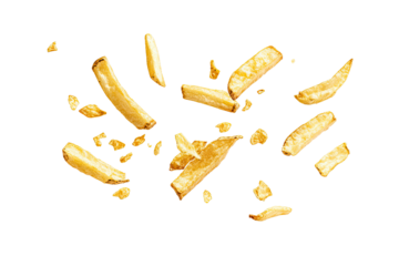 Delicious golden french fries with a black background isolated food photography concept