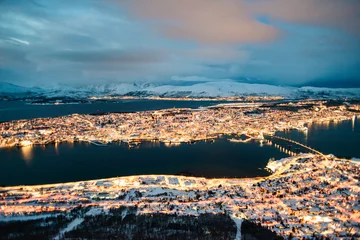 Fototapeten Dusk view with city lights of Tromso, Norway above arctic circle © Ben
