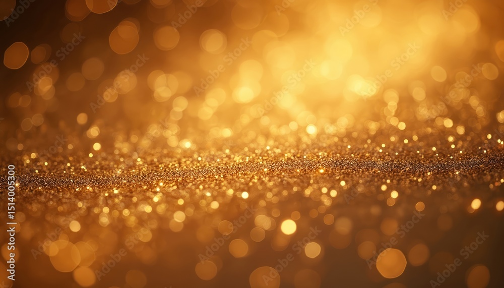 Poster blurred gold glitter sparkle bokeh background with shiny lights. festive backdrop for web design, ho