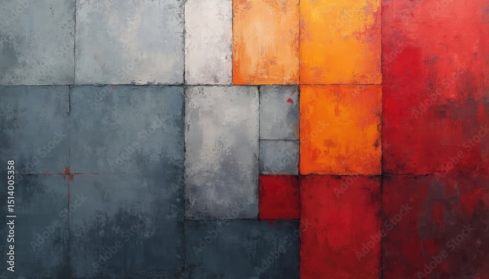 Poster abstract grunge grey background with red squares template. vintage design with space for text. urban