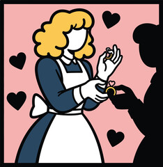 Modern Graphic Illustration of a Lesbian Couple Exchanging Wedding Rings