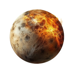 Naklejka premium Fiery surface of planet Venus, isolated on transparent background. PNG