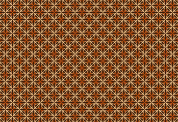 Seamless geometric pattern of 4 petal flower and crisscross wheat in mix  brown on black background. Modern and minimalist design, ideal for textile, decor or stylish background. Graphic aesthetic.
