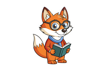 Obraz premium Bookworm Fox Vector in Reading Pose with Glasses