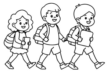 Naklejka premium Cartoon Kids Walking to School with Teachers