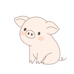 Cute Cartoon Pig Character Icon. Positive Kawaii Outline Piggy Farm Animal. Piglet Small Mascot Funny Positive Childish baby Shower or Birthday Party Decoration Illustration.