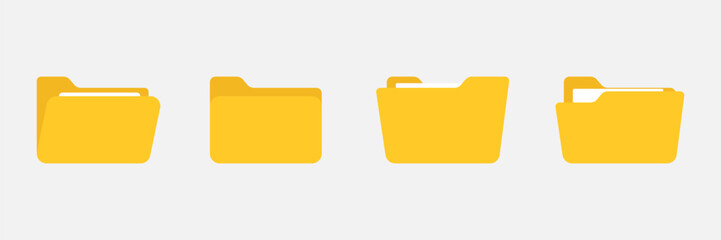 Set of open folder icon collection. Folders with documents, Document directory symbol.