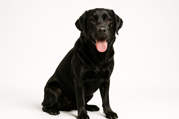 Black Labrador Retriever Sitting, White Background
