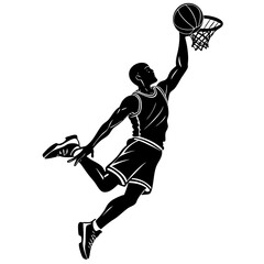 Black and White Basketball Player Dunking: Dynamic Sports Art