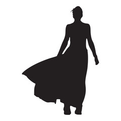 Silhouette of Woman Walking in Flowing Dress