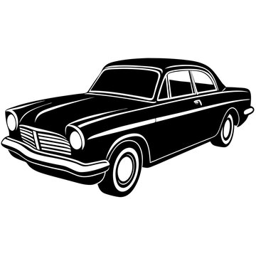 Black and White Classic Car Silhouette: Vintage Automotive Art