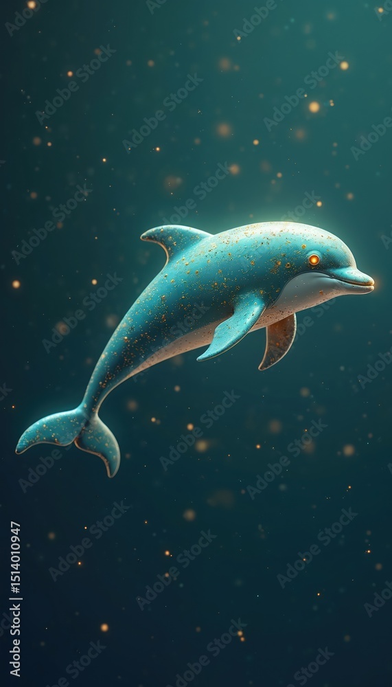 Poster futuristic illustration of dolphin with circuit board texture. digital art with geometric design and