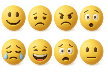 Fototapeta premium Emotional faces icons set – 3d, expressive, feelings and moods collection