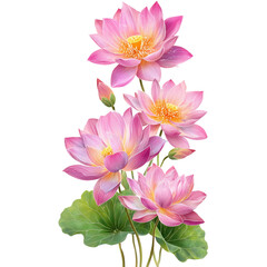 Exquisite illustration of pink lotus flowers blooming against a striking black background