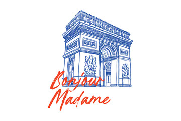 Bonjour Madame Arc de Triomphe – Paris Landmark Line Art © Lazy